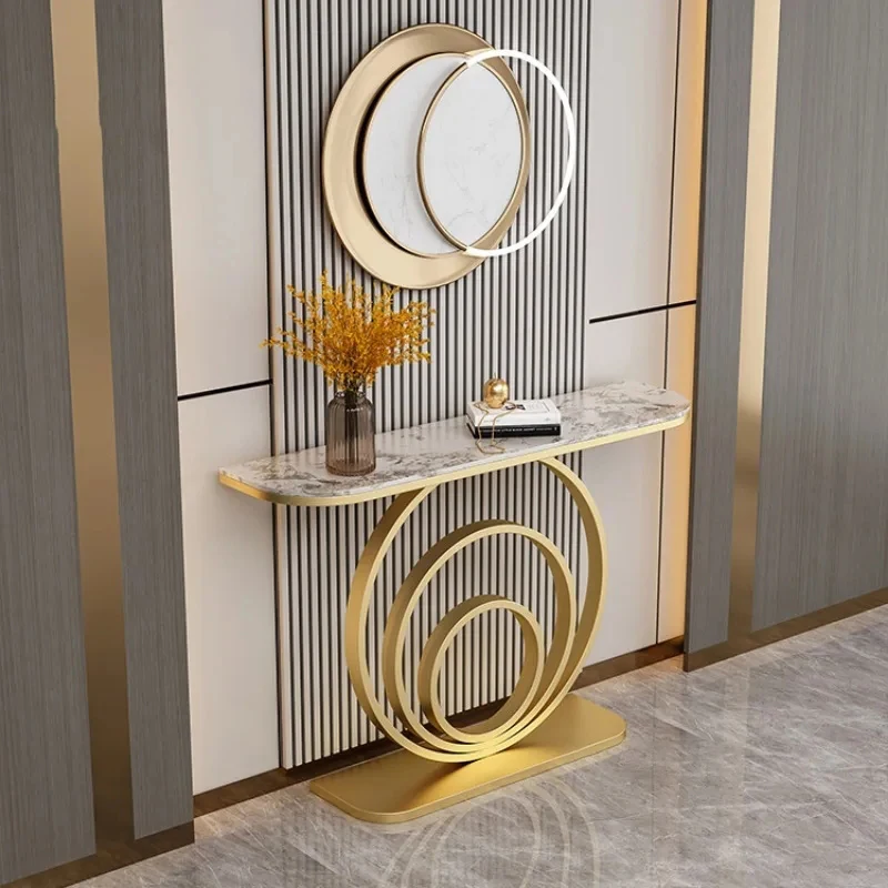 Minimalist Iron Console Tables Slate Narrow Side Table Corridor Entry Italian End View Desk with Light Entrance Furniture F image 4