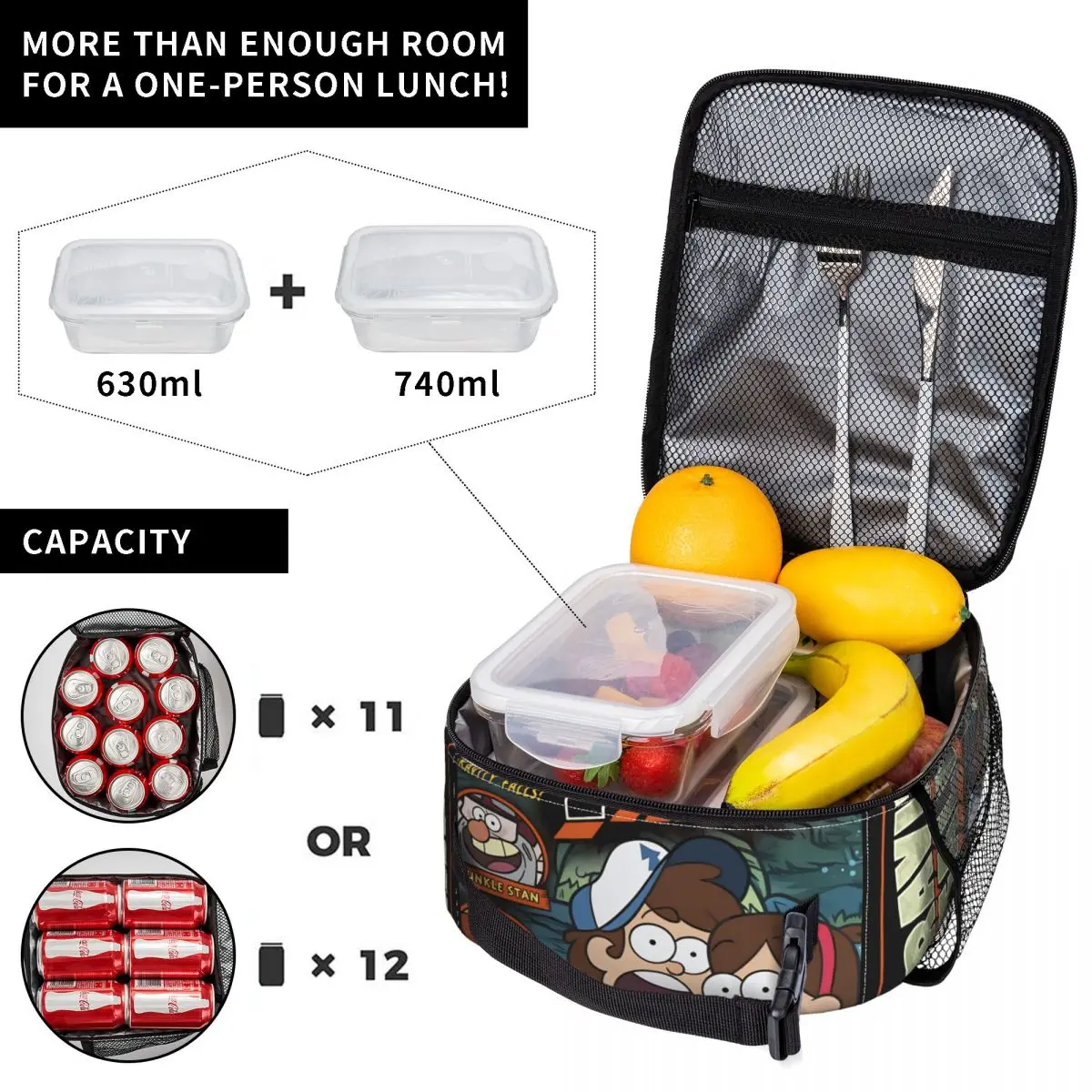 Gravity Falls Lunch Bag Portable Insulated Lunch Box Girls Outdoor Picnic Graphic Cooler Bag Fashion Oxford Tote Food Bags