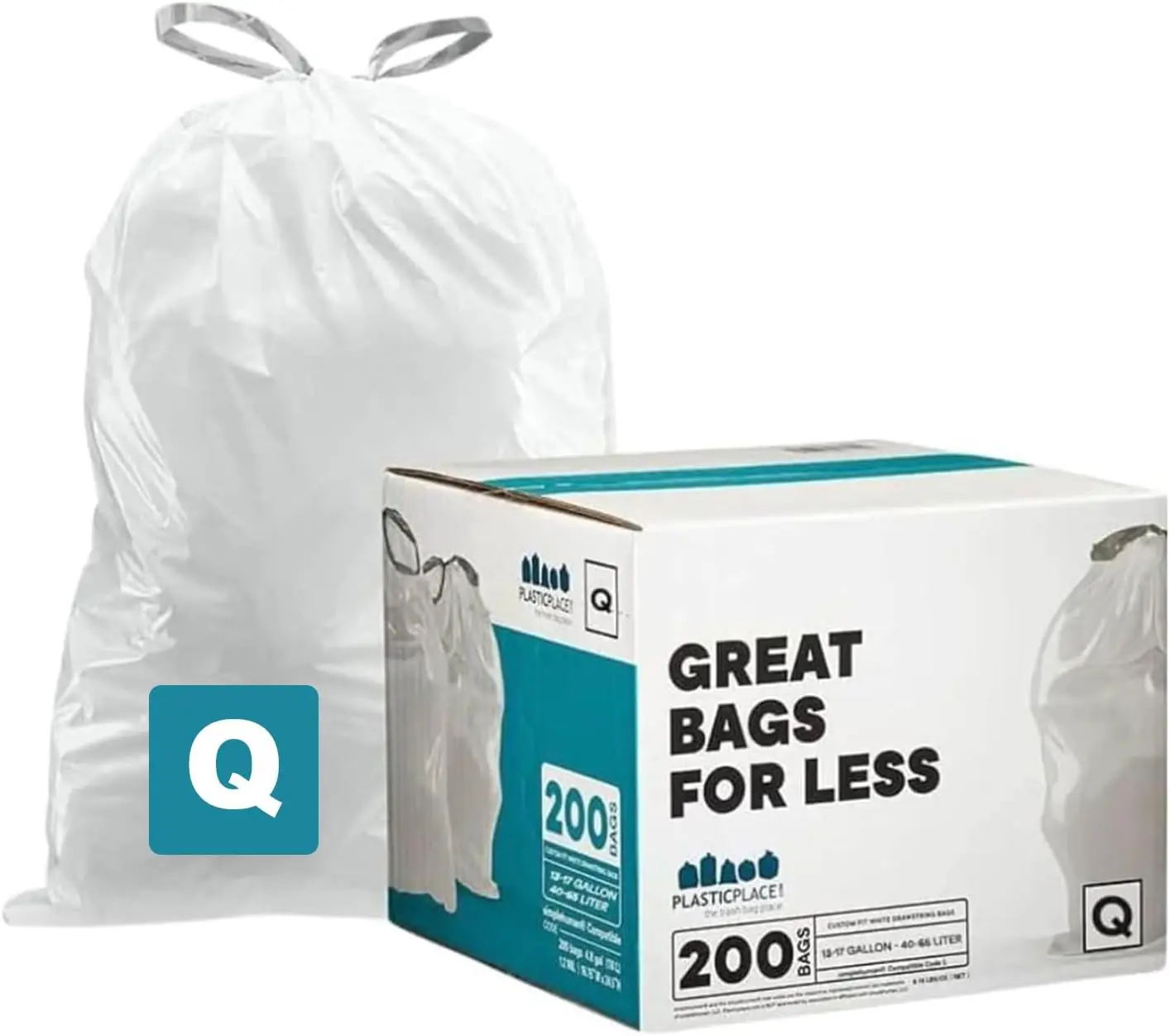 

Tear-Resistant Drawstring Trash Bags, 13-17 Gallon, White, 200 Count for Kitchen and Recycling