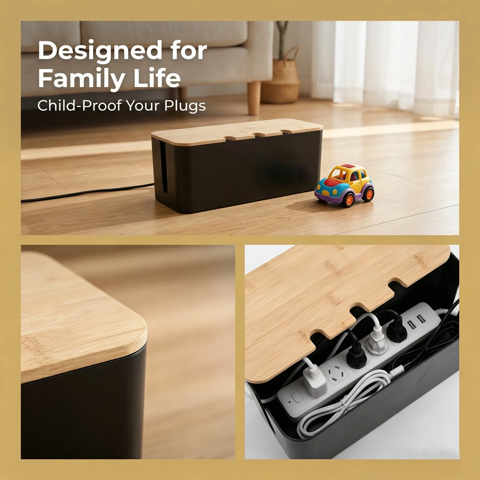 Cable Management Box Cord Organizer for Desk Floor Cable Hide Power Strip Storage Safety Cord Management Box