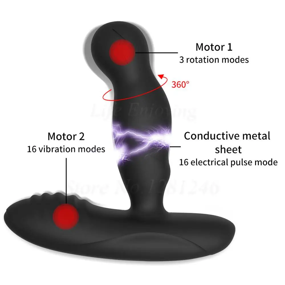 360°Rotation Electric Shock Pulse Male Prostate Massager Anal Vibrating Masturbator Butt Plug Vibrators Sex Toys For Men Women