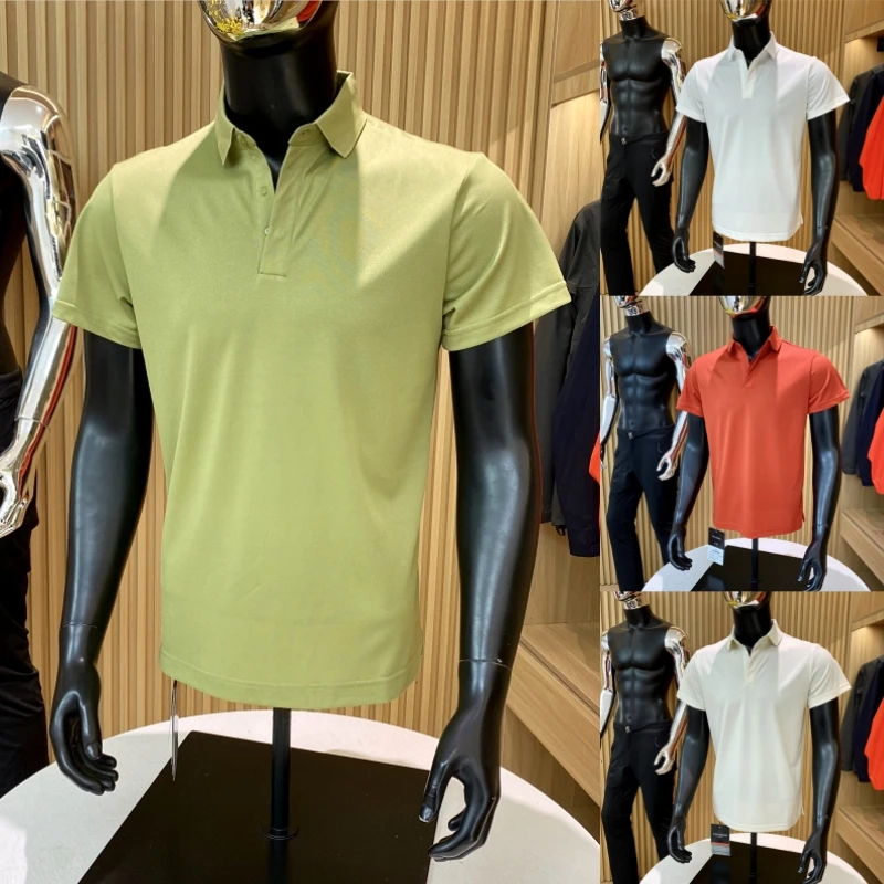 

Qui Dry Breathable High Densi Pique Elastic Summer Men's Sport ort Sve irt T-irt Hidden Button Plaet