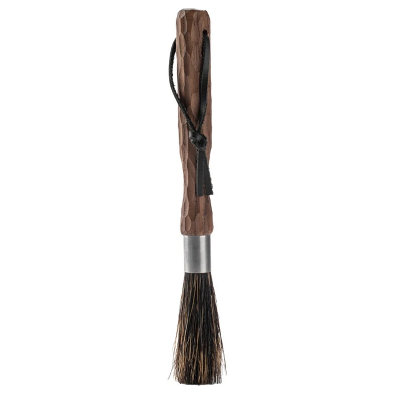 Professional Coffee Brush, Natural Bristle Coffee Grinder Brush, Walnut Handle Espresso Brush With Lanyard For Barista