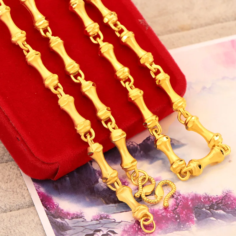 

Роскошное мужское ожерелье из чистого золота 24K 9999 пробы с матовой отделкой в виде бамбуковой цепочки