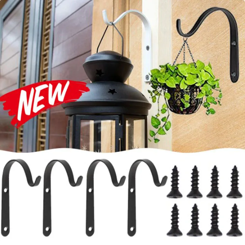 3/6Pcs J-Shape Wall Hook Metal Flower Pot Hanging Iron Hook Fixing Outdoor for Garden Wall Basket Plant Rack Bracket Decoration