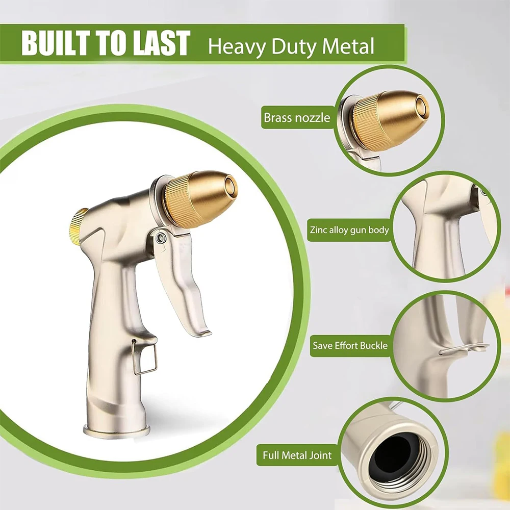 Heavy Duty Metal Garden Hose Nozzle Zinc Alloy Water Spray Gun with Full Brass Nozzle Adjustable High Pressure Sprayer for Clean view 6