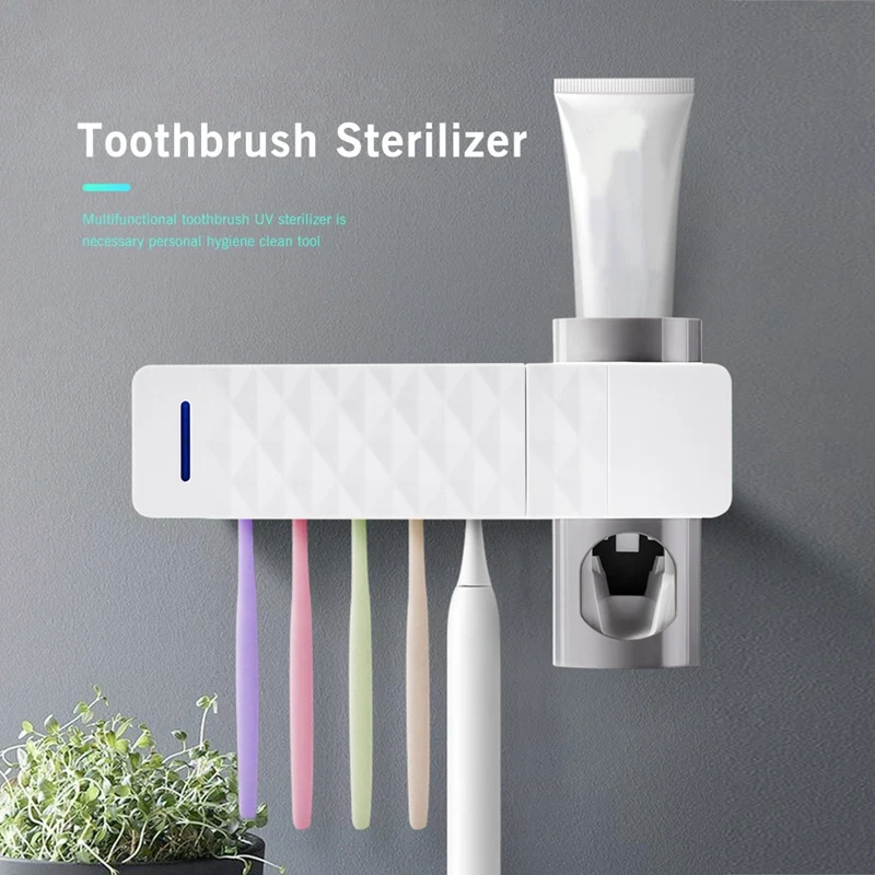 3 In 1 UV Light Ultraviolet Toothbrush Sterilizer Toothbrush Holder Automatic Toothpaste Squeezers Dispenser Oral Care Dropship