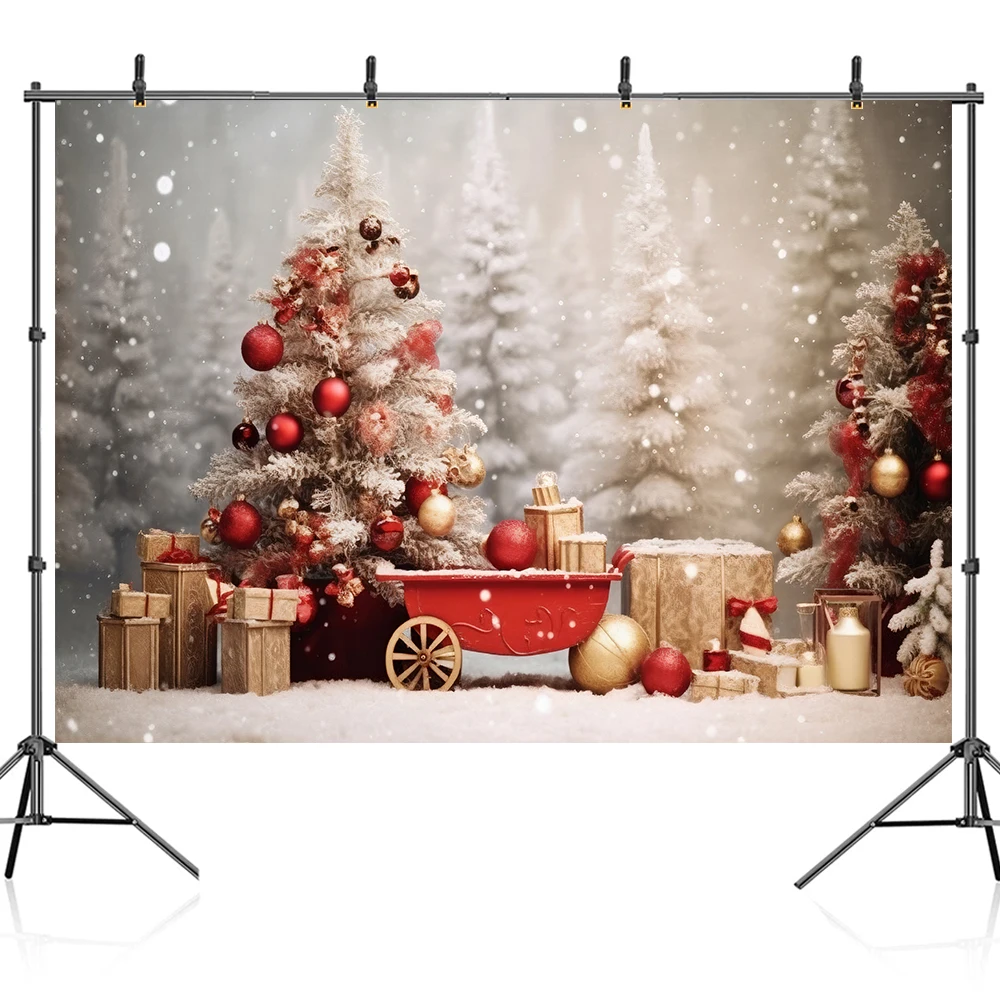 Bonvvie Christmas Photography Background Decor Fireplace Xmas Tree Gifts Family Party Portrait Photocall Backdrop Photo Studio