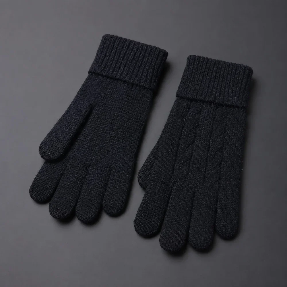 Black Cable Knit Touchscreen Winter Gloves vertical design one cold weather warm handwear outdoor commuting walking driving