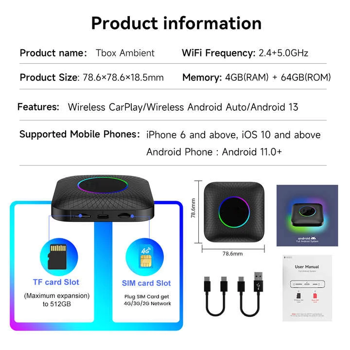 2026 Wireless Carplay 8G+128G Memory Support TF Card Expansion 512GB Richer Audio Visual and Entertainment Functions