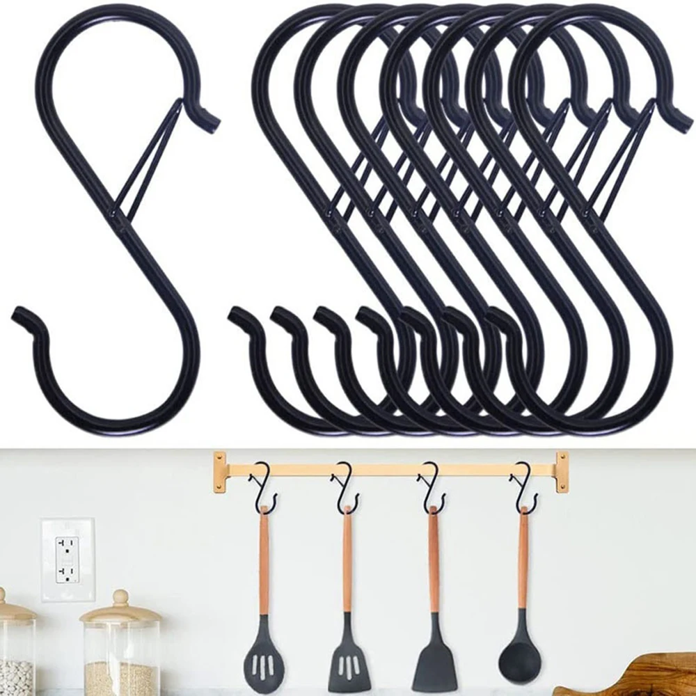 

Metal S-Shape Hook Garden Hanging Clasp Kitchen Pot Rack Bedroom Bags Clothes Towels Closet Rod S Hanger Hooks with Buckle