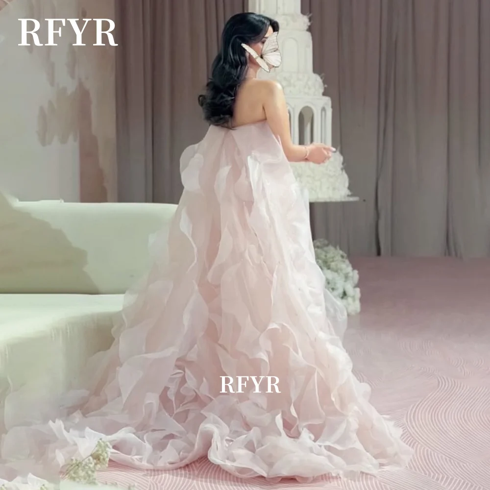 RFYR Pink Evening Dress with Ruffles Prom Dress Applique Party Dress Elegant Celebrity Gowns فساتين مناسبة رس