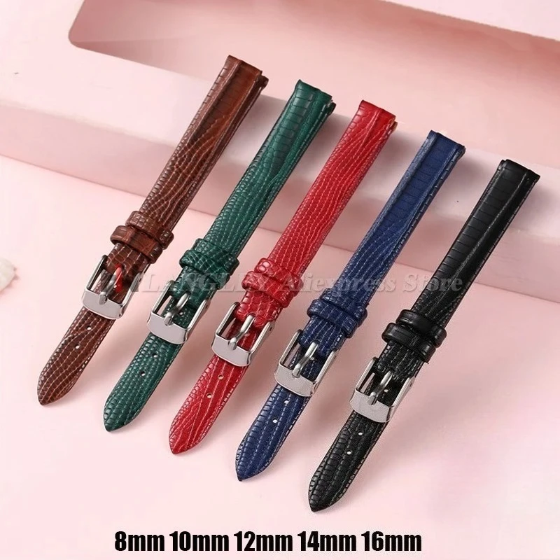 Lizard Pattern Soft Leather Strap 8mm 10mm 12mm 14mm 16mm Ultra-thin Wristbelt Waterproof Slim Women's Bracelet for Smart Watch