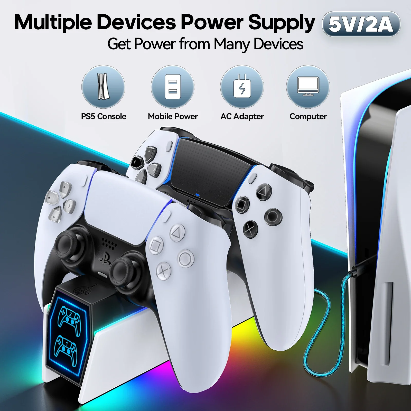 Док-станция для зарядки контроллера PS5, быстрое зарядное устройство, светодиодный индикатор, подставка для зарядного устройства, беспроводной игровой контроллер PlayStation 5,