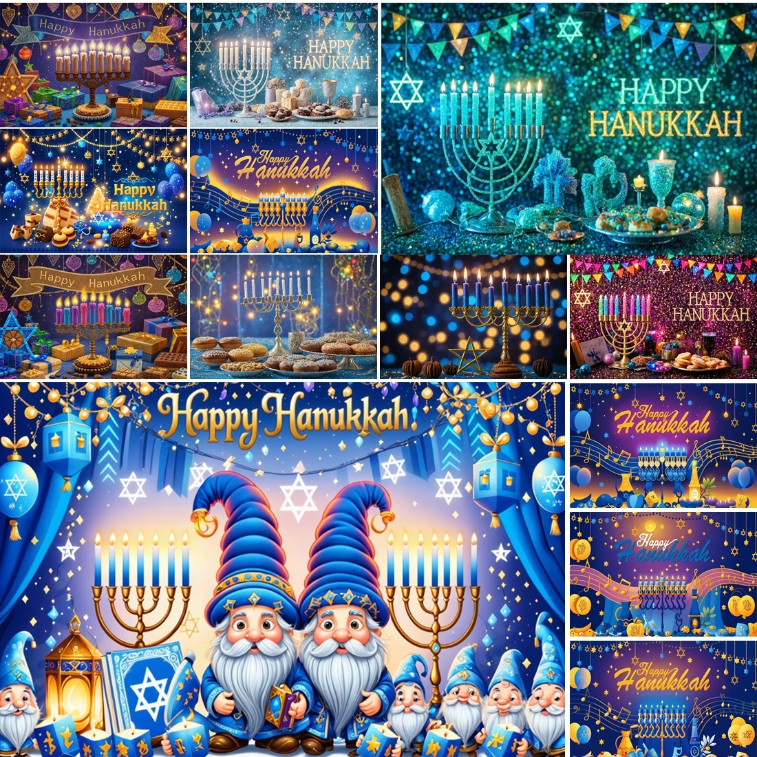 

MOON.QG Festive Hanukkah Backgrounds For Photographs Menorahs Food Spreads Lighting Backdrop Accessories Banner Photo Booth