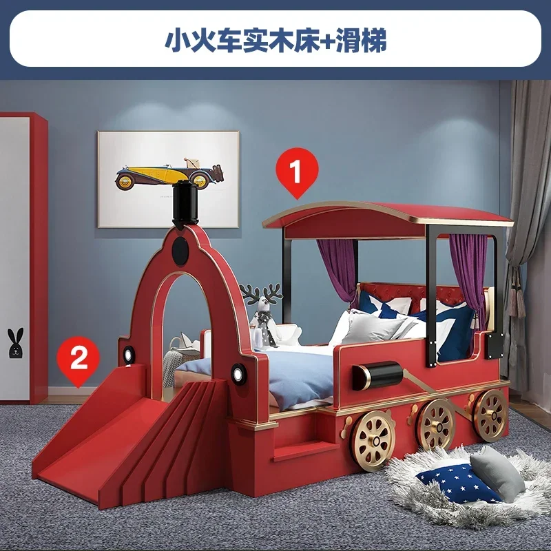 Wonderful childhood creative children's bed solid wood theme hotel train boy single bed