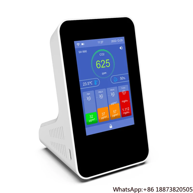 Home office IAQ meter multiparameter PM1/PM2.5/PM10/TVOC/RH/TEMP/CO2 data analytics 7 in 1 portable indoor air quality monitor