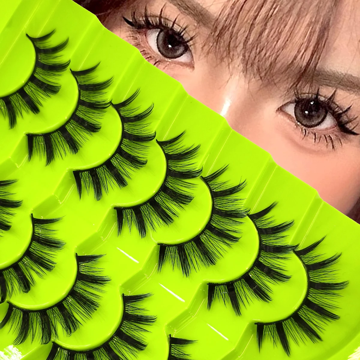 7pairs of faux mink fur soft velvet natural style false eyelashes plump and fluffy eye cross style thick false eyelashes makeup