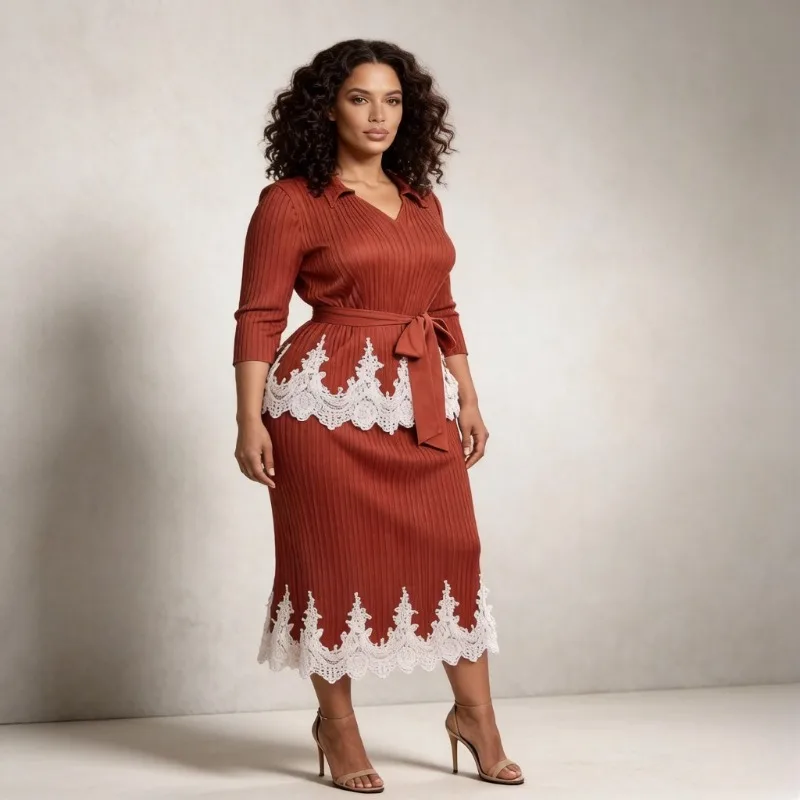 

Комплект из двух предметов: плиссированная юбка и топ Miyake, большие размеры, модный дизайн 2026 года, весна-лето, новинка, с кружевной отделкой, элегантный, плиссированный, 2-х частный комплект