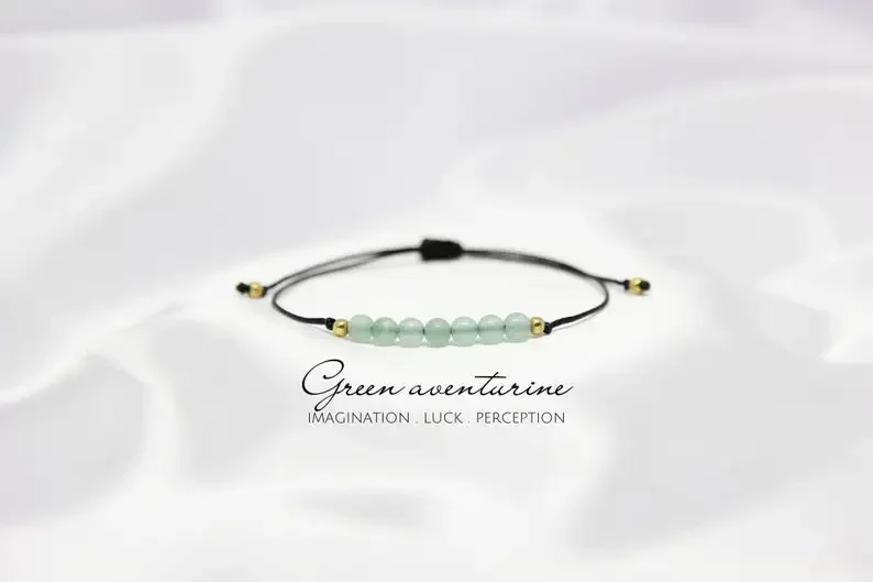 Green Aventurine Healing Crystal String Jewelry Stone Stacked Adjustable Bracelet