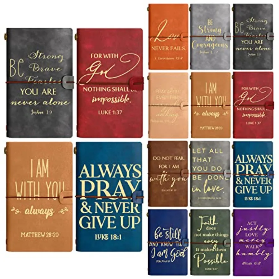 

12 Pcs Christian Father Day Gift for Coworker Inspirational Religious Leather Journal A6 Notebook Refillable Lined Journal Appr