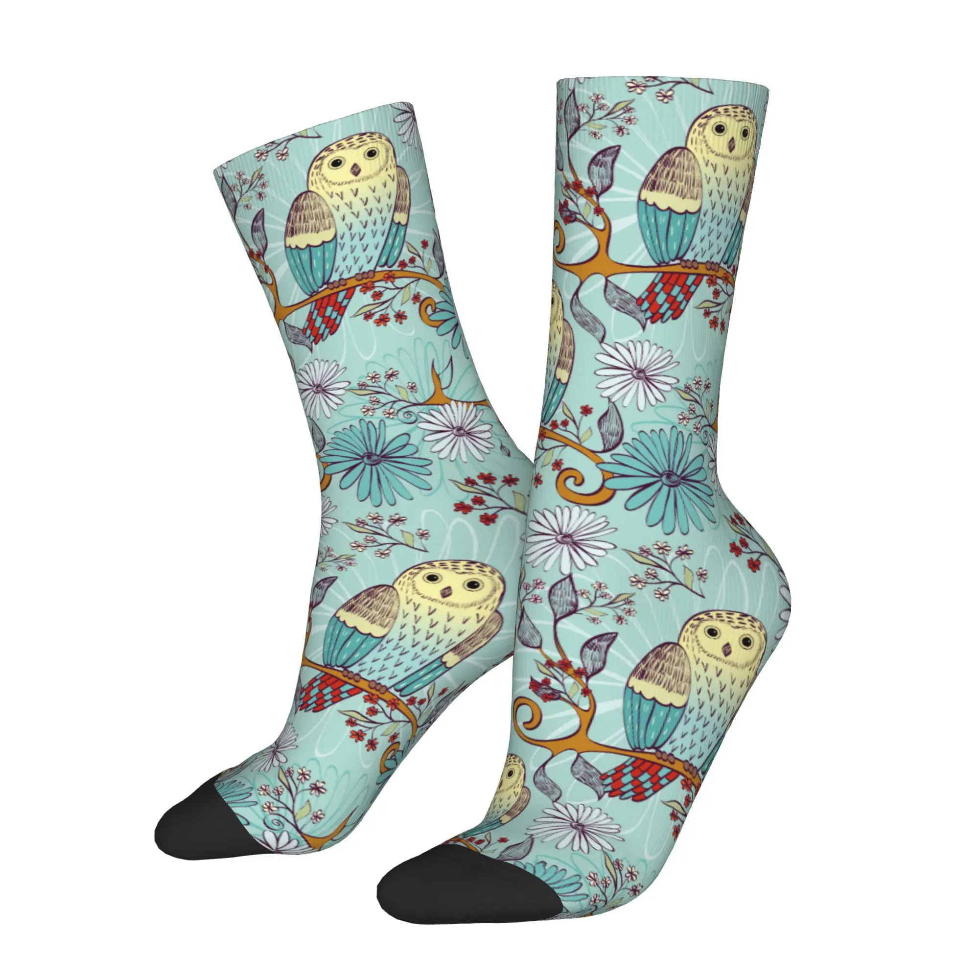1pc Owl Sitting on the Branches  Printed Men's Socks Novelty Hip Hop Harajuku Pattern Crew Sock Casual Gift