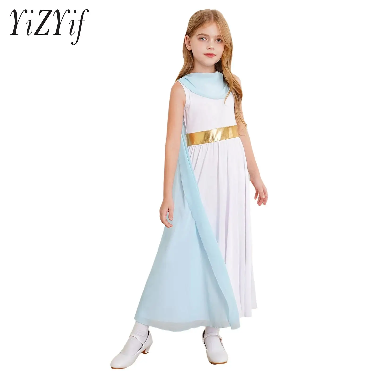 Girls Roman Princess Costume Classic Greek Toga Long Maxi Dresses Ancient Grecian Halloween Nobility Cosplay Party Dress Up