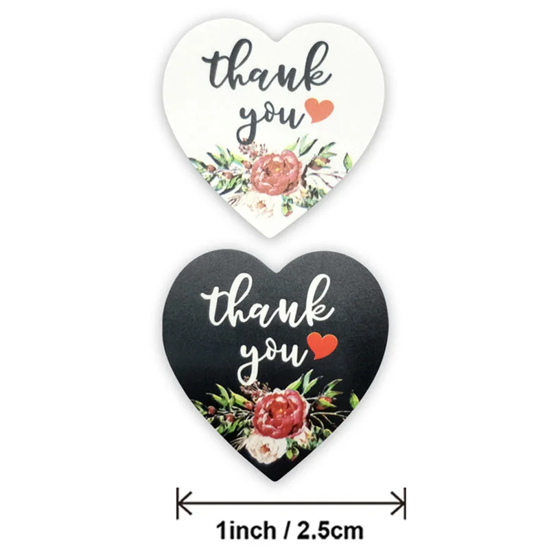 50-500pcs Heart Flowers Thank You Sticker Seal Label Christmas Decoration Sticker Wedding Party Envelope Sticker 2.5cm