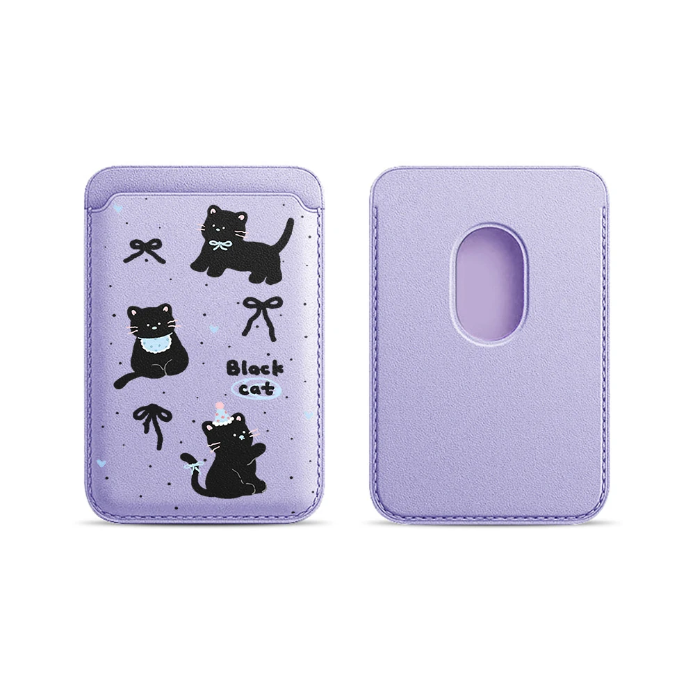 Niedliche schwarze Katzen-Leder-Kartenhülle mit Magnetverschluss, geeignet für alle iPhones, kompatibel mit MagSafe, Kartenhalter für die Rückseite des Telefons. – Detail 13