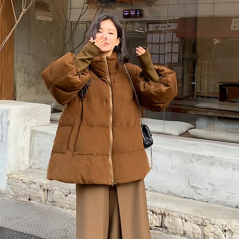 Winter New Fashion Women’s Solid Color Stand Collar Long Sleeve Casual Trendy Simple Basic Quilted Coats Female Parkas Clothes