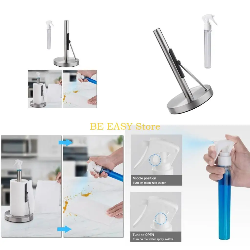 

E28F Держатель рулона салфеток из нержавеющей стали Кухонная полка для бумаги со съемной бутылкой спрея Утяжеленная основа для