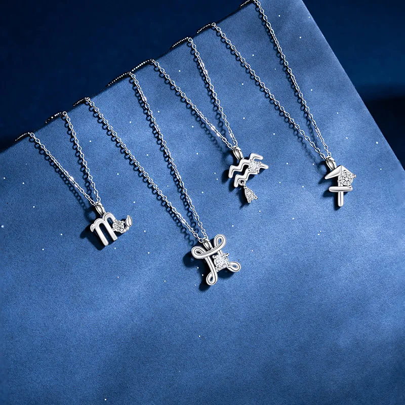 رائجة البيع الأصلي فضة الزركون 12 زودياك سلسلة قلادة قلادة للنساء فتاة الترقوة سلسلة مجوهرات هدية عيد ميلاد #2