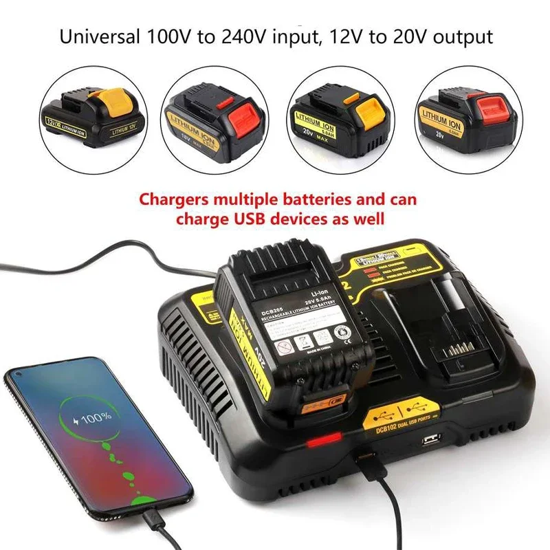 

Dual USB Dual Port Charger DCB102 For DeWalt Li-ion Battery 12V-20V Charger For DeWalt Power Tool Battery Charger DCB200 DCB201