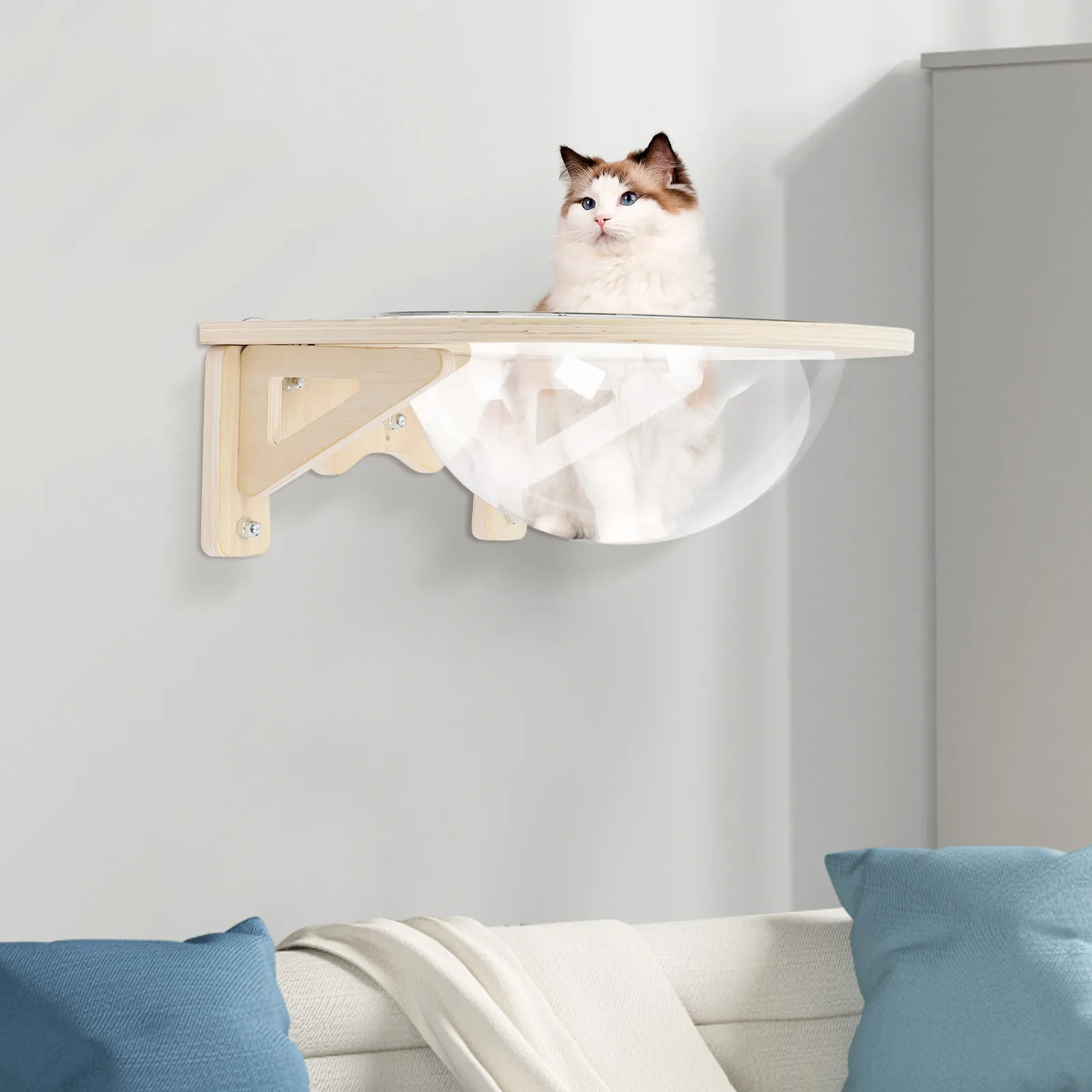 

Clear Cat House Space Capsule, Wall-Mounted with Solid Wood Frame & 16.5LB Capacity, Transparent for Cat Watching & Space Saving