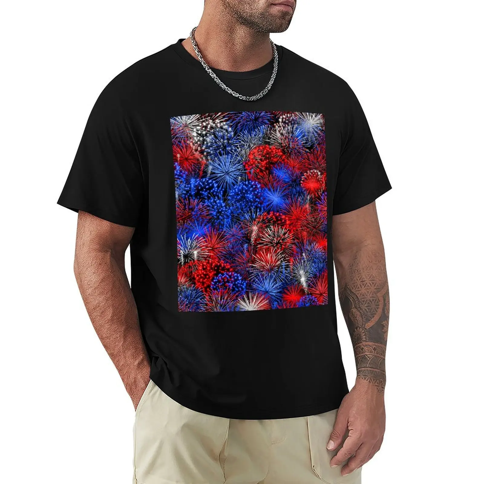 

Red blue white firework T-Shirt funny shirt cotton funny gifts big and tall t shirts for men