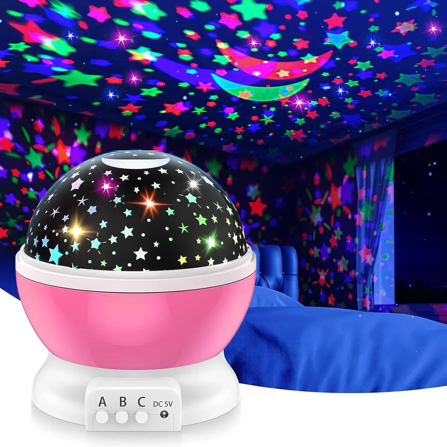 1pc Star Moon Projector Night Light, lampada a luce notturna rotante a 360 gradi colori che cambiano proiettore di luce da sogno per la decorazione domestica