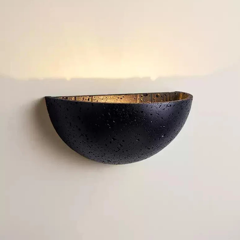 Black Stone Wall Light Bedside Hemisphere Travertine Background Lamp Corridor Hotel Restaurant