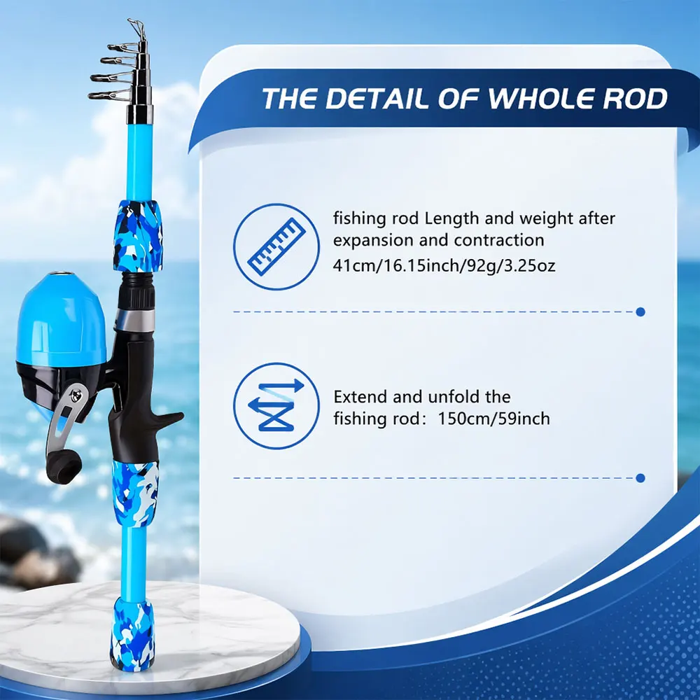 youth Fishing Pole Set with Full Starter Kit - Portable Telescopic Fishing Rod & Reel with Spinning Mechanism,All Necessary Accessories (Hooks, Sinkers, Swivels,) Ideal for Lakes, Ponds, Beach