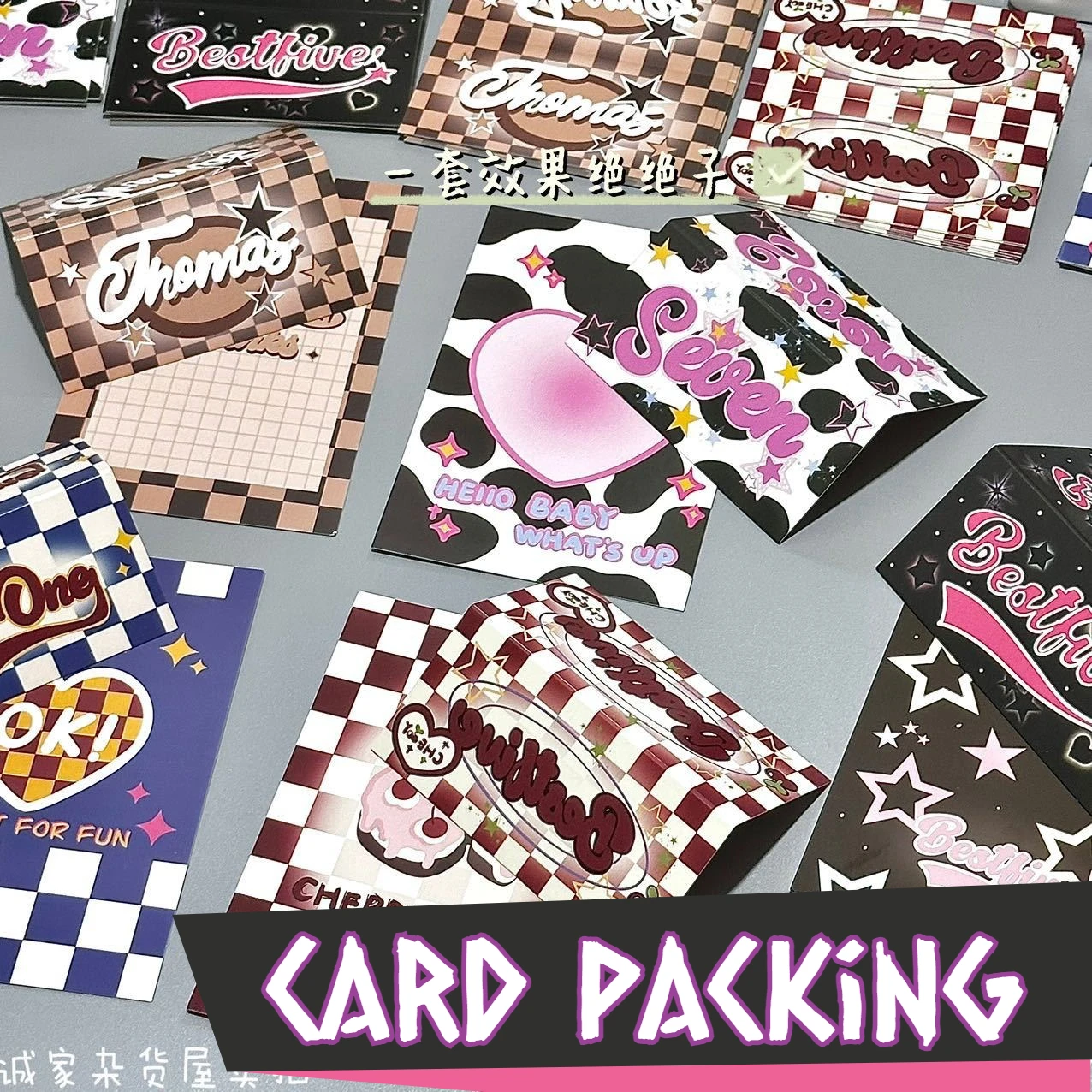 10 Sets American Vintage Checkerboard Card Head Card Back Y2K Kpop Idol 3-inch Photo Card Packing DIY Decor Package Cardnorad