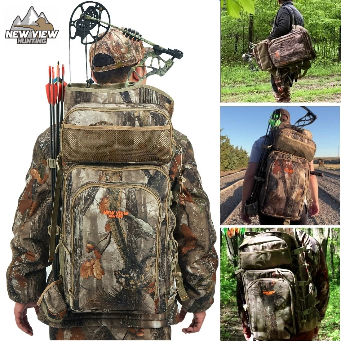 NEW VIEW Camo Bow Hunting Backpack for Men，Saddle Hunting Back Pack with Bow Holder, Elk and Deer Hunting Bag