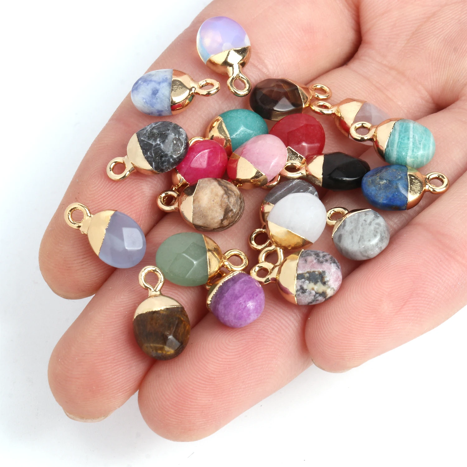 14x8mm Faceted Natural Stone Charm Pendant Agate Jade  Quartz Women Jewelry Making for DIY Necklace Accessories