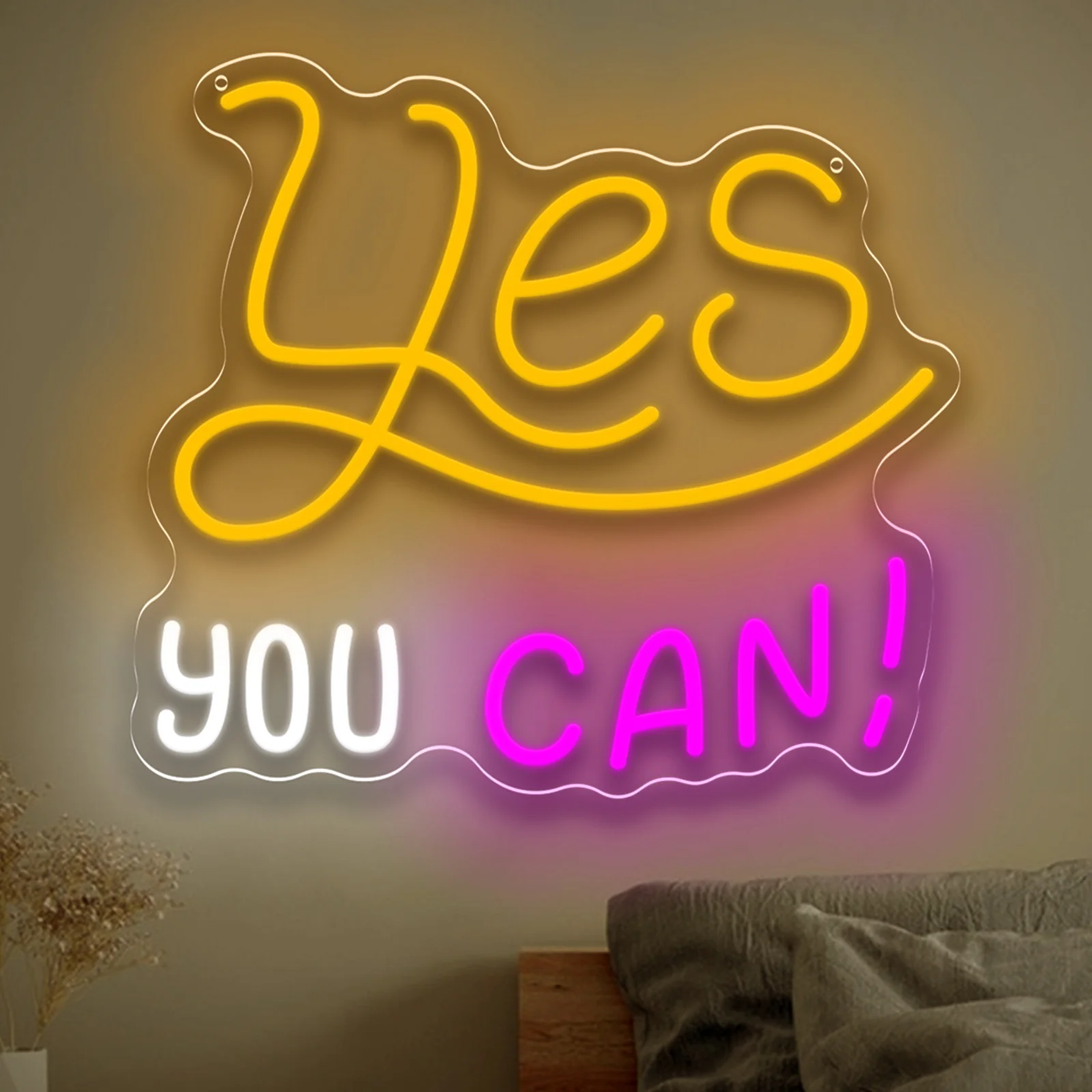 Yes You Can Neon Sign LED Wall Art USB Powered  Yellow Pink White Glow Bedroom Office Gym Studio Motivational Quote Decor Gift