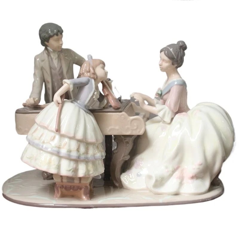 Elegant ceramic figure porcelain puppet playing piano ornament desktop exhibition hall collection