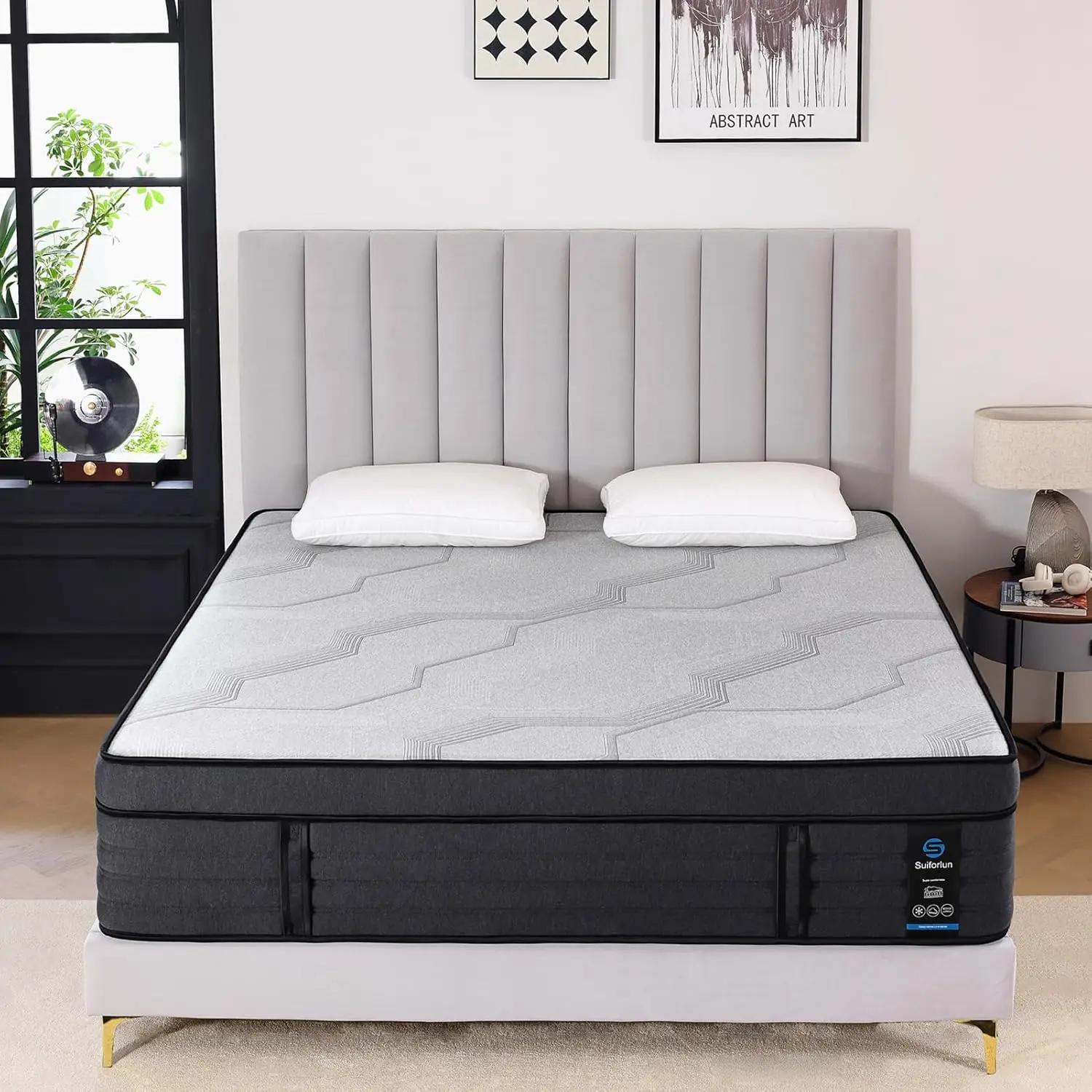 

15"" King Mattress, Gel & Bamboo Charcoal Infused Memory Foam, Medium Euro Top Hybrid Poet Spring Mattress For Restful Sleep,