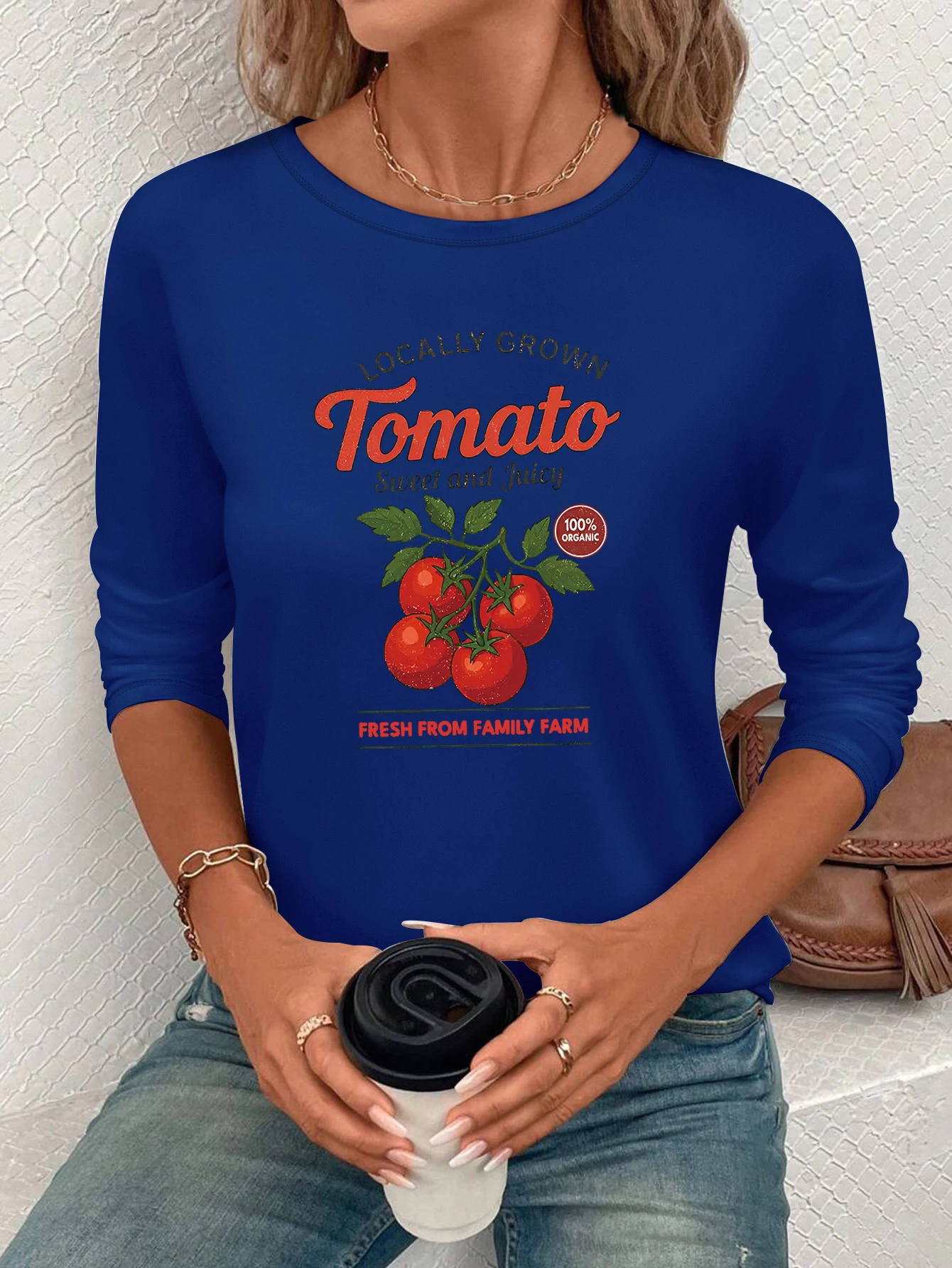 

Printed pattern women's round neck T-shirt, casual T-shirt, regular fit, machine washable, all-season versatile, 100% polyester