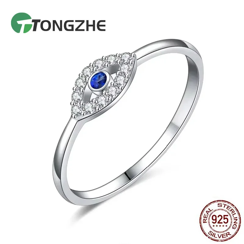 TONGZHE Charm Ring 925 Sterling Silver Couple Rings Blue White Gold Lucky Wedding Evil Eye Rings For Women Fine Jewely