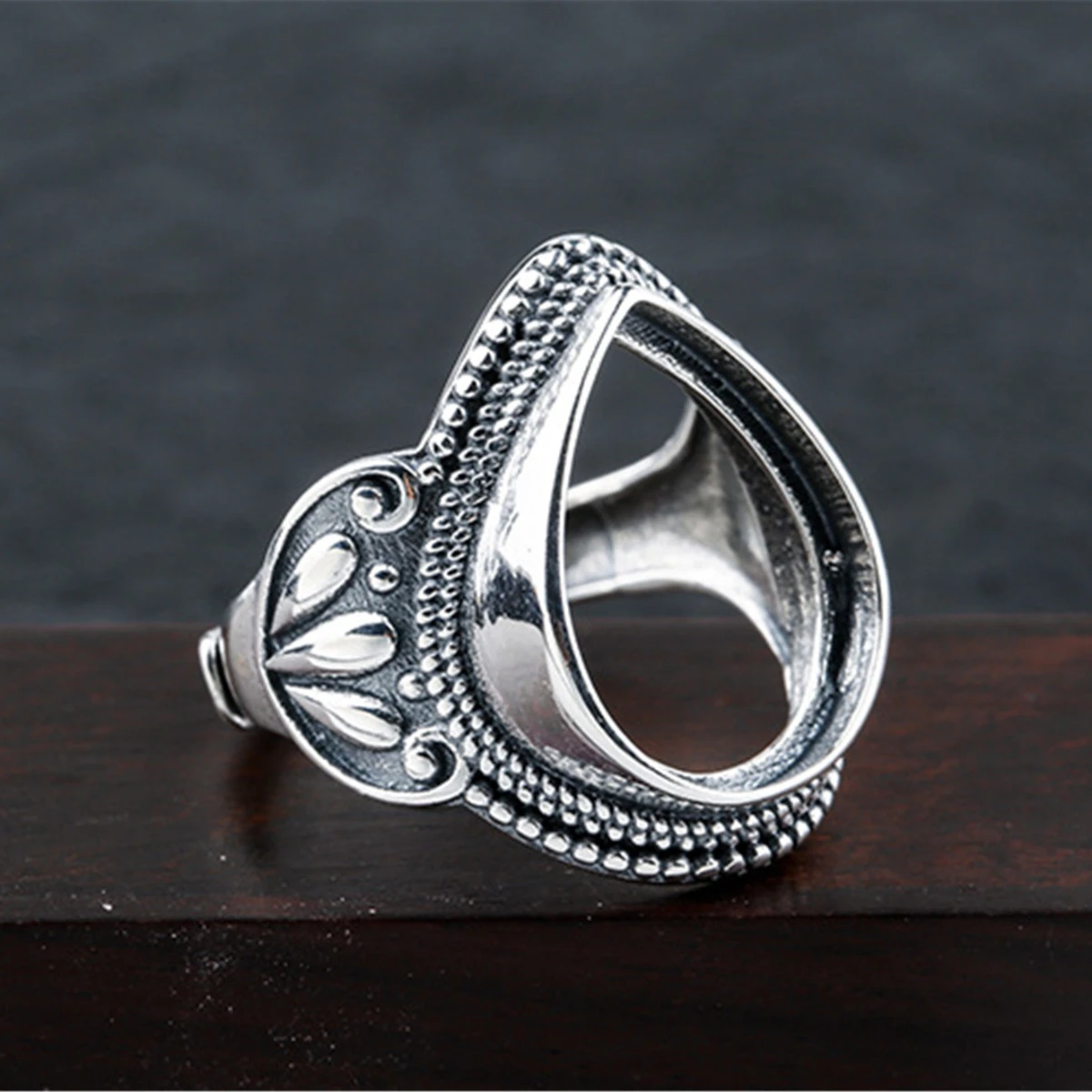 Ring Blank (13x17mm Teardrop Blank) Adjustable 925 Sterling Silver Ring Base Pear Shape Cabochon Ring Setting R1434B