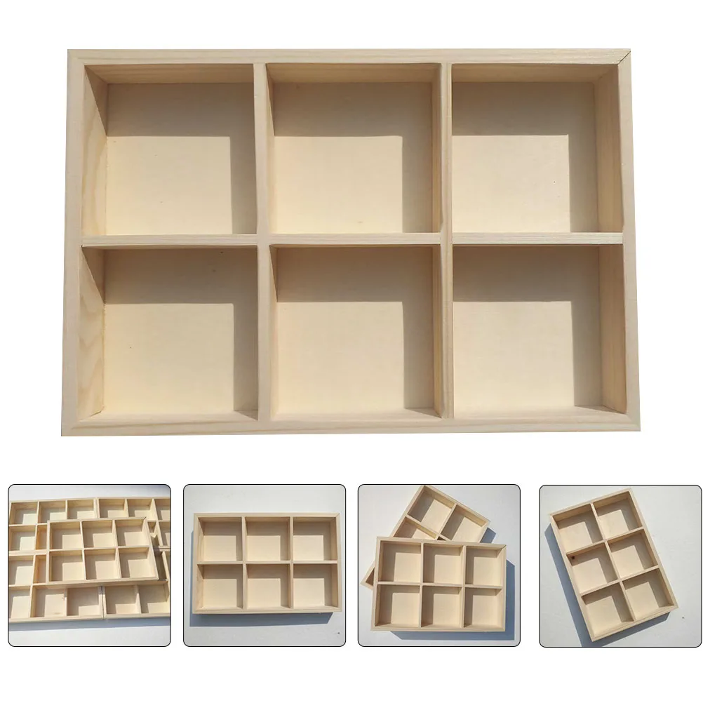 

6 Grid Wooden Pigment Box Pine Paint Stick Storage Container Compact Natural for Art Supplies Painting