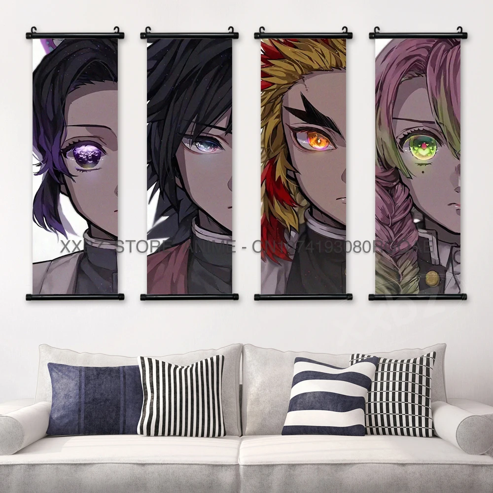 Demon Slayer Scroll Pictures Anime Poster Kochou Shinobu Home Decor Prints Wall Art Canvas Hanging Painting For Living Room Gift