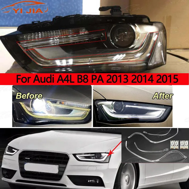 

Для Audi A4L B8 PA 2013-2015 DRL направляющая пластина фар дневного света трубка автомобильные дневные ходовые огни Bar Angel Eye